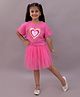 Lil' Drama Cotton Knit Half Sleeves Heart Sequins Embellished Crop Top With Net Skirt Set - Pink