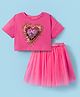 Lil' Drama Cotton Knit Half Sleeves Heart Sequins Embellished Crop Top With Net Skirt Set - Pink
