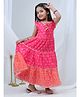 Lil' Drama Knit Cap Sleeves Bandhani Printed & Gota Lace Embellished Dress - Pink