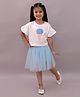 Lil' Drama Cotton Knit Half Sleeves Ice Cream 3D Applique Detailed Crop Top With Net Skirt Set - White & Sky Blue