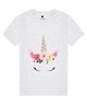 URBANRAC Cotton Woven Half Sleeves Floral & Unicorn Printed Tee - White