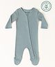 furr balls 100% Organic Cotton Knit Full Sleeves Solid Sleepsuit - Blue