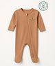 furr balls 100% Organic Cotton Knit Full Sleeves Camping Tent Printed Sleepsuit - Brown