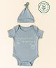 furr balls Organic Cotton Knit Half Sleeves My Best Friend Has Paws Text Printed Onesie With Cap - Blue