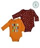 furr balls Organic Cotton Knit Pack Of 2 Full Sleeves Text & Polka Dots Printed Onesies - Brown & Yellow