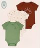 furr balls Organic Cotton Knit Pack Of 3 Half Sleeves Sun & Abstract Printed Onesies -  Green Brown & Off White