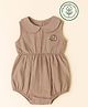 furr balls Organic Cotton Woven Sleeveless Elephant Printed Peter Pan Collar Onesie - Brown