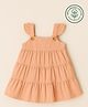furr balls 100% Organic Cotton Woven Cap Sleeves Solid Tiered Dress - Pink