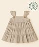 furr balls 100% Organic Cotton Woven Cap Sleeves Solid Tiered Dress - Brown