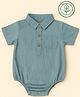 furr balls 100% Organic Cotton Woven Half Sleeves Solid Polo Neck Onesie - Blue
