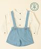furr balls Organic Cotton Woven Full Sleeves Solid Shirt & Shorts With Suspender Set - Blue