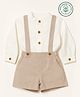 furr balls Organic Cotton Woven Full Sleeves Solid Shirt & Shorts With Suspender Set - Tan