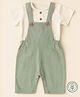 furr balls 100% Organic Cotton Woven Solid Dungaree With Half Sleeves Tee Set - Green
