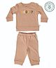 furr balls Organic Cotton Woven Full Sleeves Hooray Text Prnted Tee & Joggers Set - Brown
