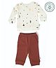 furr balls Organic Cotton Woven Full Sleeves Triangles & Cactus Printed Tee & Joggers Set - Off White