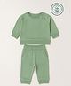 furr balls 100% Organic Cotton Woven Full Sleeves Solid Tee & Joggers Set - Green