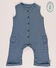 furr balls Organic Cotton Woven Sleeveless Solid Cargo Pocket Romper - Blue