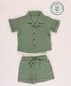 furr balls 100% Organic Cotton Woven Half Sleeves Solid Collar Shirt & Shorts Set - Green