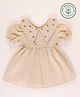 furr balls Organic Cotton Half Puffed Sleeves Solid Heart Embroidery Collared Dress - Off White