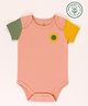 furr balls 100% Organic Cotton Knit Half Sleeves Floral Smiley Printed Onesie - Pink
