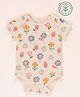 furr balls 100% Organic Cotton Half Sleeves Floral Printed Onesie - Off White
