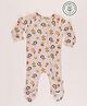 furr balls Organic Cotton Knit Full Sleeves Floral Printed Sleepsuit - Off White