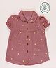 furr balls Organic Cotton Woven Half Puffed Sleeves Floral Embroidered Peter Pan Collar Dress - Purple