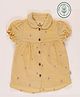 furr balls Organic Cotton Woven Half Sleeves Floral Embroidered Peter Pan Collar Dress - Yellow