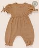 furr balls 100% Organic Cotton Woven Half Puffed Sleeves Solid Jumpsuit - Brown