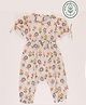 furr balls 100% Organic Cotton Knit Half Sleeves Floral Printed Jumpsuit - Off White