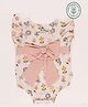 furr balls 100% Organic Cotton Woven Cap Sleeves Floral Printed Bow Applique Detailed Onesie - Off White