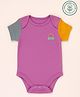 furr balls 100% Organic Cotton Knit Colour Blocked Half Sleeves Car Printed Onesie - Purple