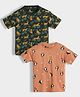 Orange Sugar 100% Cotton Knit Pack Of 2 Half Sleeves Animal Printed Tees - Dark Green & Brown