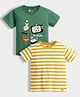 Orange Sugar 100% Cotton Knit Pack Of 2 Half Sleeves Korea Themed Printed & Striped Tees - Green & Yellow