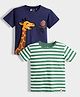 Orange Sugar 100% Cotton Knit Pack Of 2 Half Sleeves Giraffe Printed & Striped Tees - Navy Blue & Green