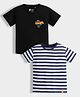 Orange Sugar 100% Cotton Knit Pack Of 2 Half Sleeves Plane Printed & Striped Tees - Black & Blue