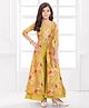 Ministitch Cotton Silk Woven Floral Printed & Sequins Embellished Crop Top & Palazzo With Three Fourth Sleeves Jacket Set - Mustard