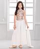 Ministitch Cotton Silk Woven Sleeveless Floral Embroidered & Sequins Embellished Crop Top & Palazzo With Dupatta Set - Off White