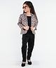 Ministitch Cotton Modal Woven Solid Crop Top & Pant With Three Fourth Sleeves Leopard Printed Jacket Set - Beige