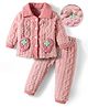 Mark & Mia Full Sleeves Winter Wear Night Suit with Cable Knit Design & Strawberry Applique - Pink