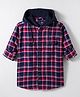 Junior Killer Full Sleeves Tartan Checked Slim Fit Hooded Shirt - Navy Blue