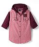 Junior Killer Full Sleeves Gingham Checked Slim Fit Hooded Shirt - Maroon