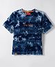 Junior Killer Half Sleeves Leaves Printed Tie Dye Tee - Navy Blue