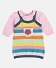 MINI KLUB Cotton Knit Full Sleeves Striped Floral Applique Detailed Dress With Full Sleeves Tee - Pink & Blue