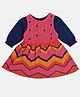 MINI KLUB Cotton Woven Abstract Printed Dress With Full Sleeves Tee - Pink & Navy Blue