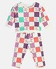 MINI KLUB Cotton Knit Full Sleeves Checked Top & Coordinating Pant Set - White & Coral