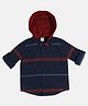 MINI KLUB Cotton Woven Full Sleeves Striped Hooded Shirt - Navy Blue