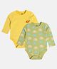 MINI KLUB Cotton Knit Pack Of 2 Full Sleeves Elephant Printed & Striped Onesies - Olive Green & Mustard