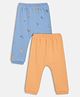 MINI KLUB Cotton Knit Pack Of 2 Space Theme Printed & Solid Pajamas - Peach & Blue
