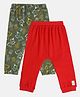MINI KLUB Cotton Knit Pack Of 2 Solid & Robots Printed Diaper Leggings - Green & Red
